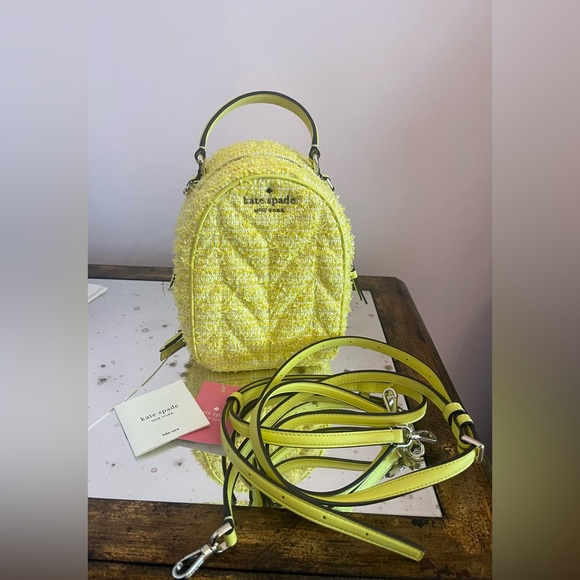 RARE NWT Kate Spade Yellow Tweed Mini Convertible Backpack - Picture 1 of 8